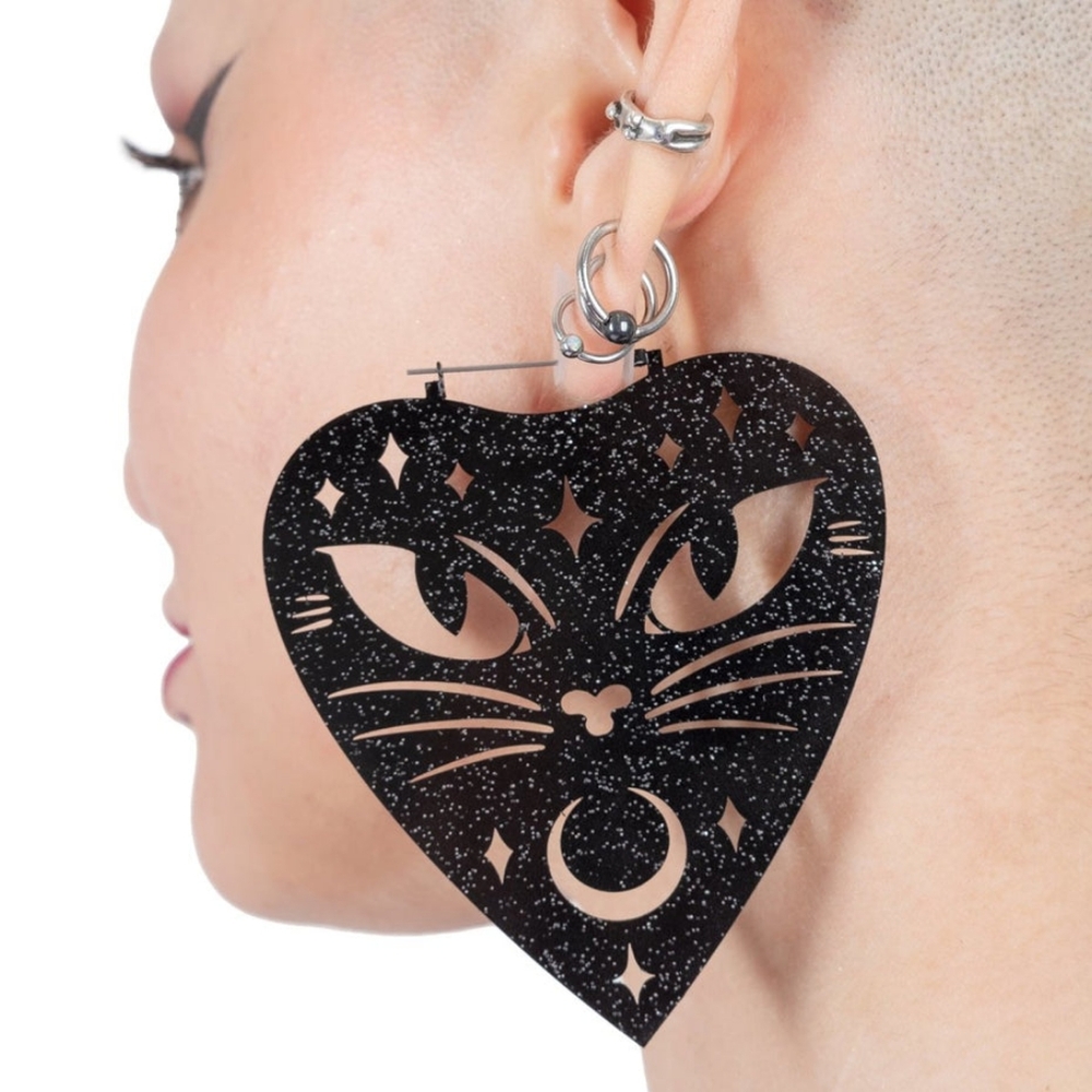 Too Fast Ouija Cat Hoop Earrings NEW